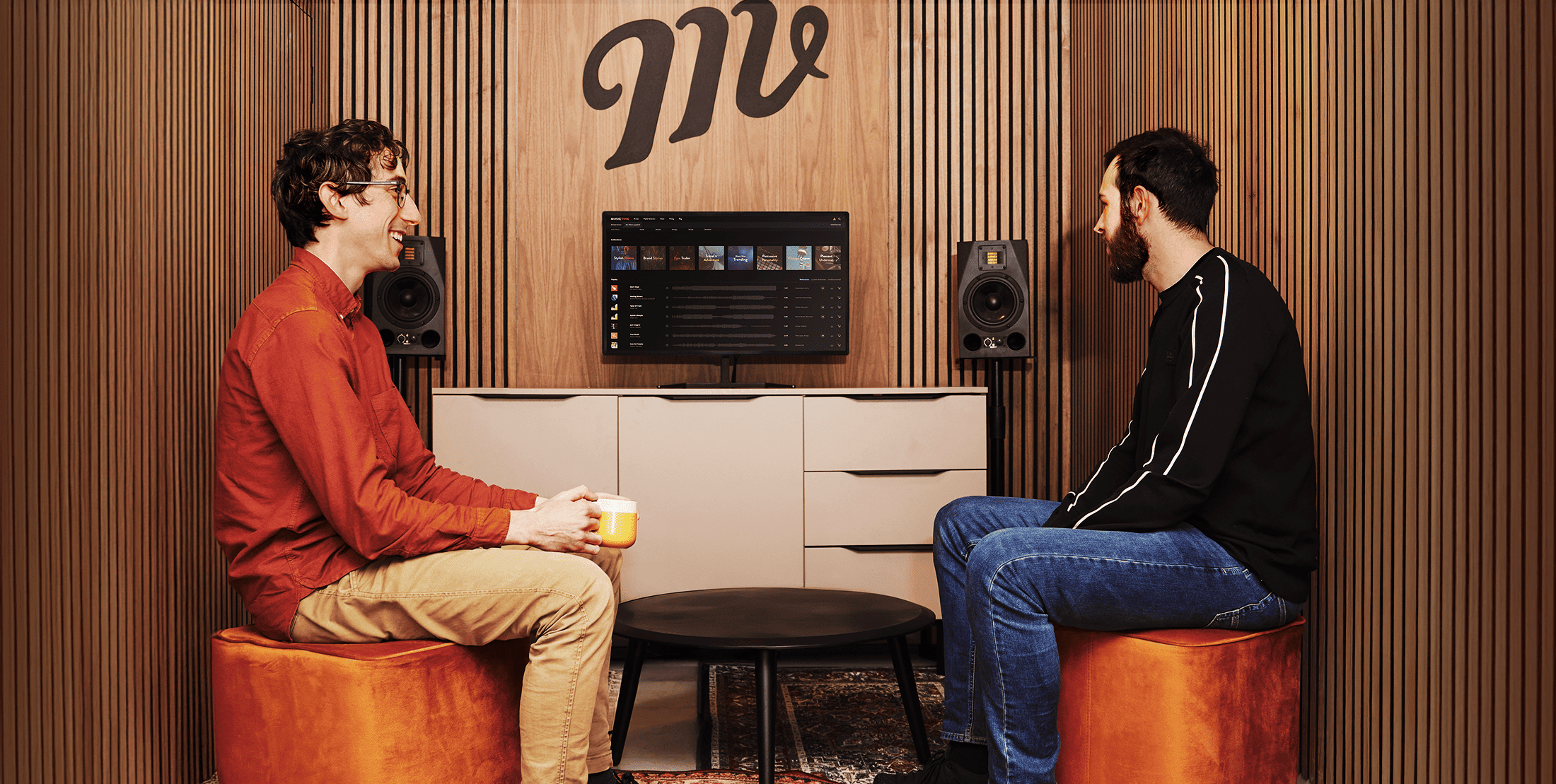 Matt and Lewis, co-founders of Music Vine, in the studio
